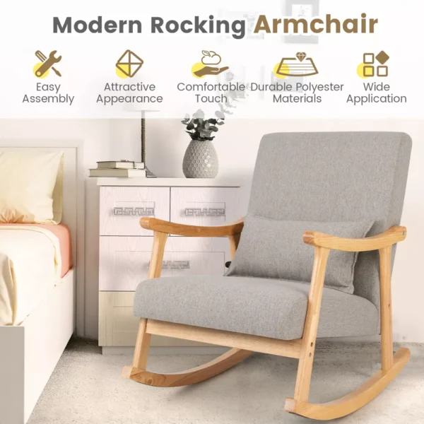 Silla Mecedora Tapizada Costway con Almohada - Imagen 2