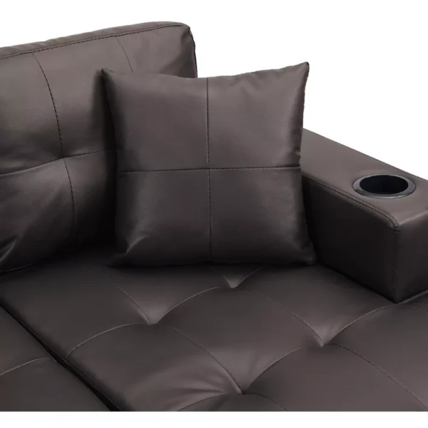 Sofá Convertible NicBex Chaiselongue 2 Portavasos Piel - Imagen 2