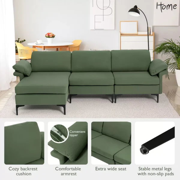 Sofá Costway Chaiselongue Reversible y 2 Puertos USB - Imagen 2