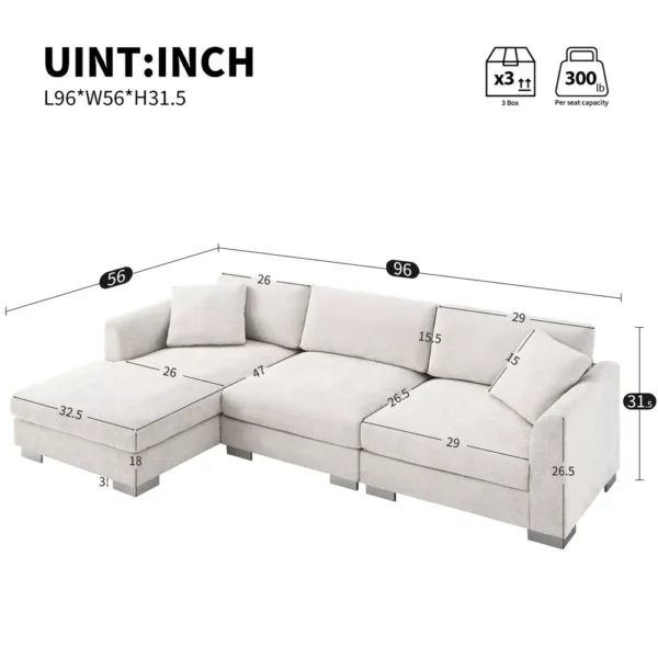 Sofá Chaiselongue Modular de Chenilla NicBex - Imagen 3