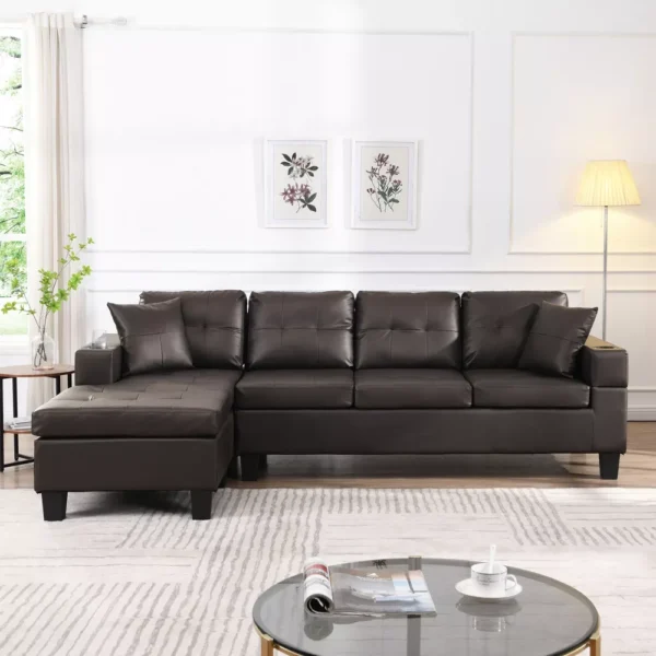 Sofá Convertible NicBex Chaiselongue 2 Portavasos Piel