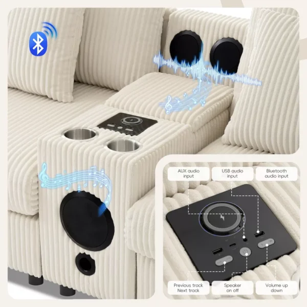 Sofá Chaiselongue Whisen Convertible con Consola y Altavoces - Imagen 4
