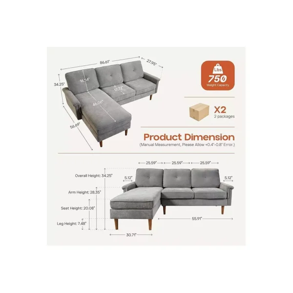 Sofá Modular XIZZI Chaiselongue con Esponjas de Alta Densidad - Imagen 3