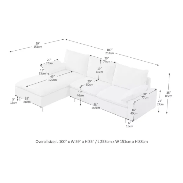 Sofá ModernLuxe Chaiselongue de 100" Tapizado en Lino - Imagen 5