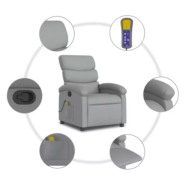 Sillón Reclinable de Masaje vidaXL en Gris Claro - Imagen 7