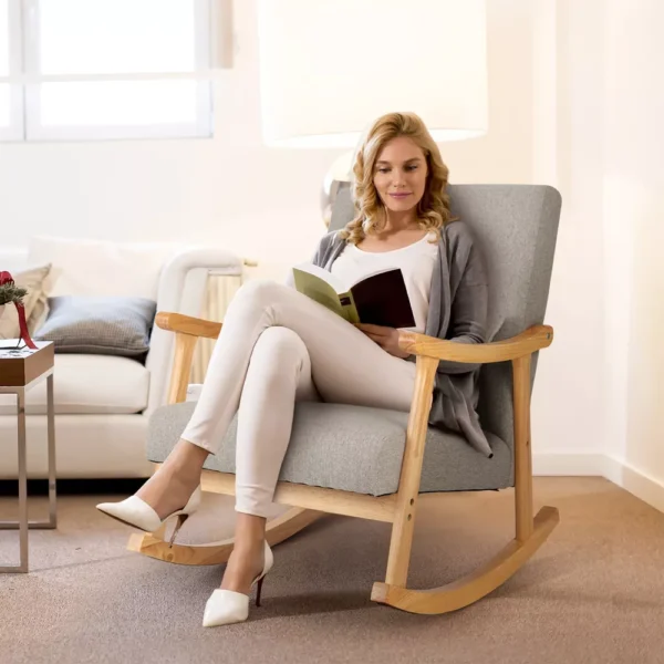 Silla Mecedora Tapizada Costway con Almohada - Imagen 4