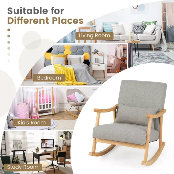Silla Mecedora Tapizada Costway con Almohada - Imagen 5