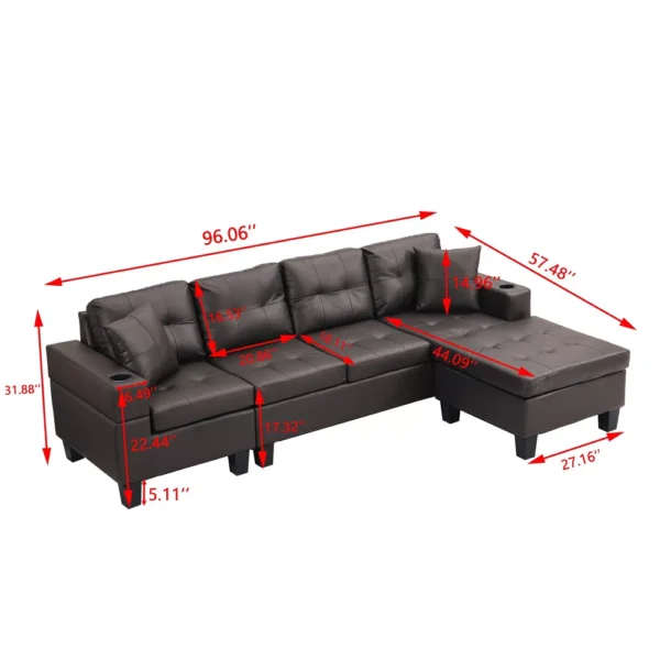 Sofá Convertible NicBex Chaiselongue 2 Portavasos Piel - Imagen 4