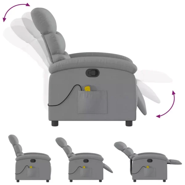 Sillón Reclinable de Masaje vidaXL en Gris Claro - Imagen 2