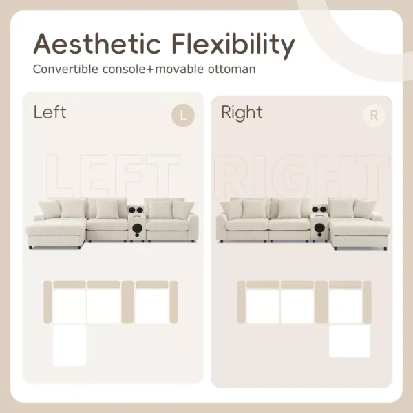 Sofá Chaiselongue Whisen Convertible con Consola y Altavoces - Imagen 7