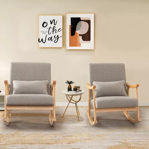 Silla Mecedora Tapizada Costway con Almohada - Imagen 7