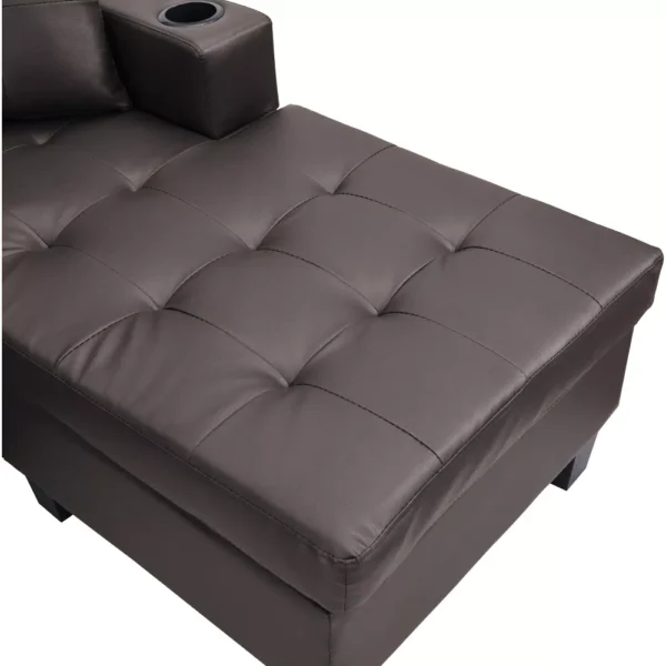 Sofá Convertible NicBex Chaiselongue 2 Portavasos Piel - Imagen 5